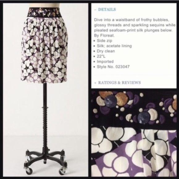 Anthropologie Dresses & Skirts - Floreat Silk Embroidered Beaded Sequin Bubbles Skirt Black purple Gold white XS